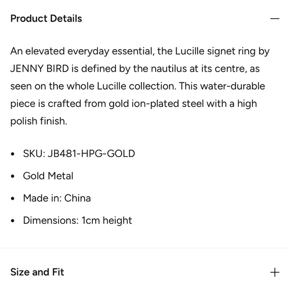 Jenny Bird Gold Lucille Signet Ring - size 3 - Picture 7 of 7